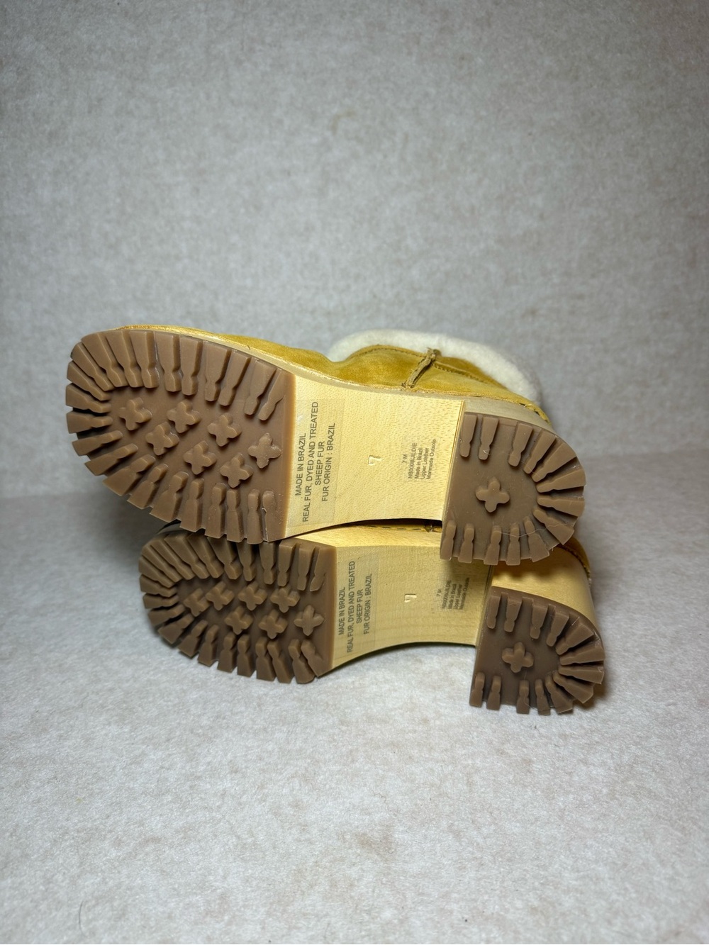 MIA Mustard Yellow Jildie Suede Ankle Boots White Shearling Fur Leather Size 7M - Picture 6 of 10